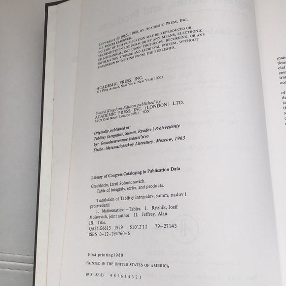 Table of Integrals, Series and Products, Corrected and Enlarged Edition - Picture 13 of 16